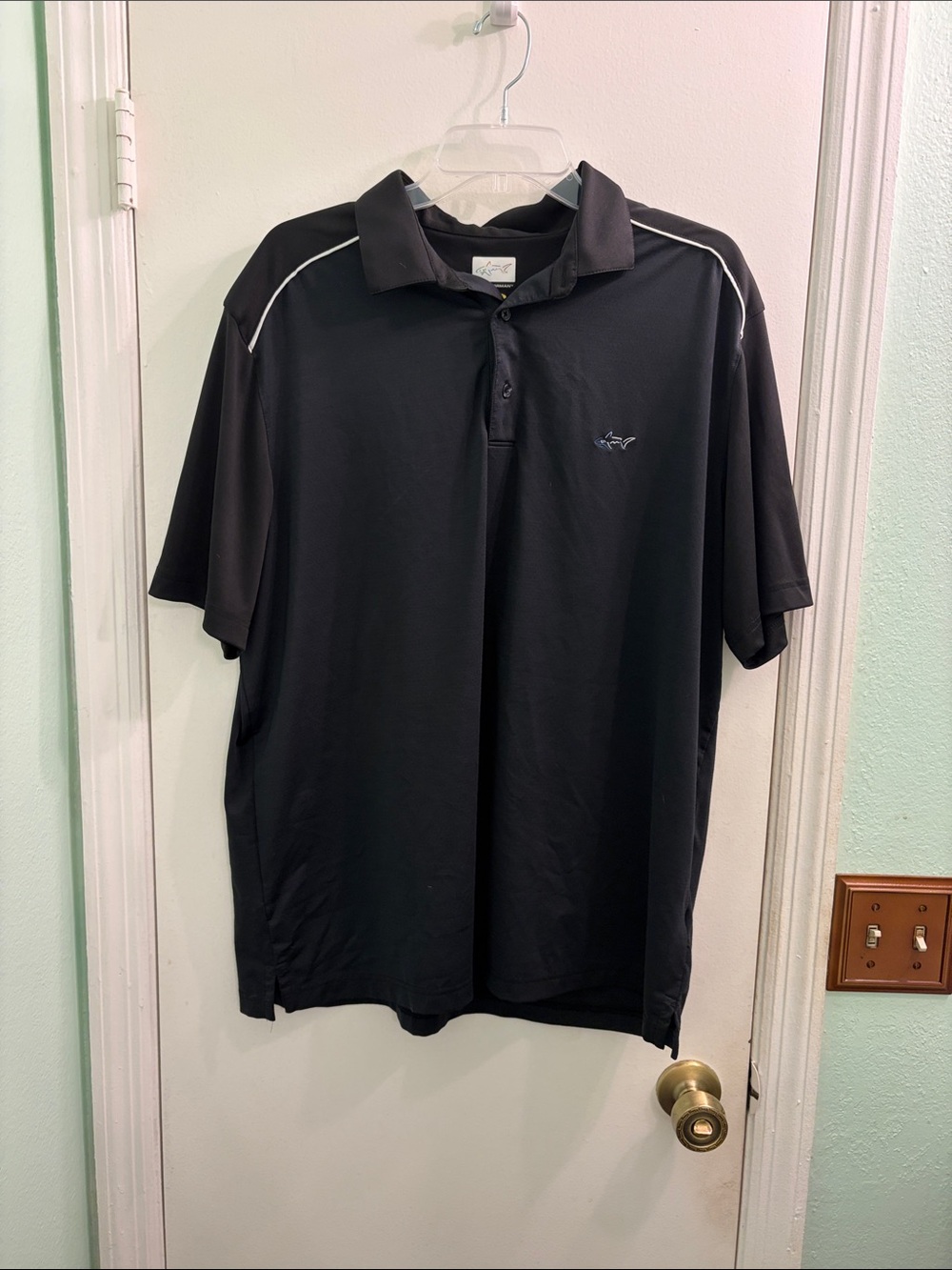 Greg Norman Men's Black Polo Shirt with white Contrast Piping